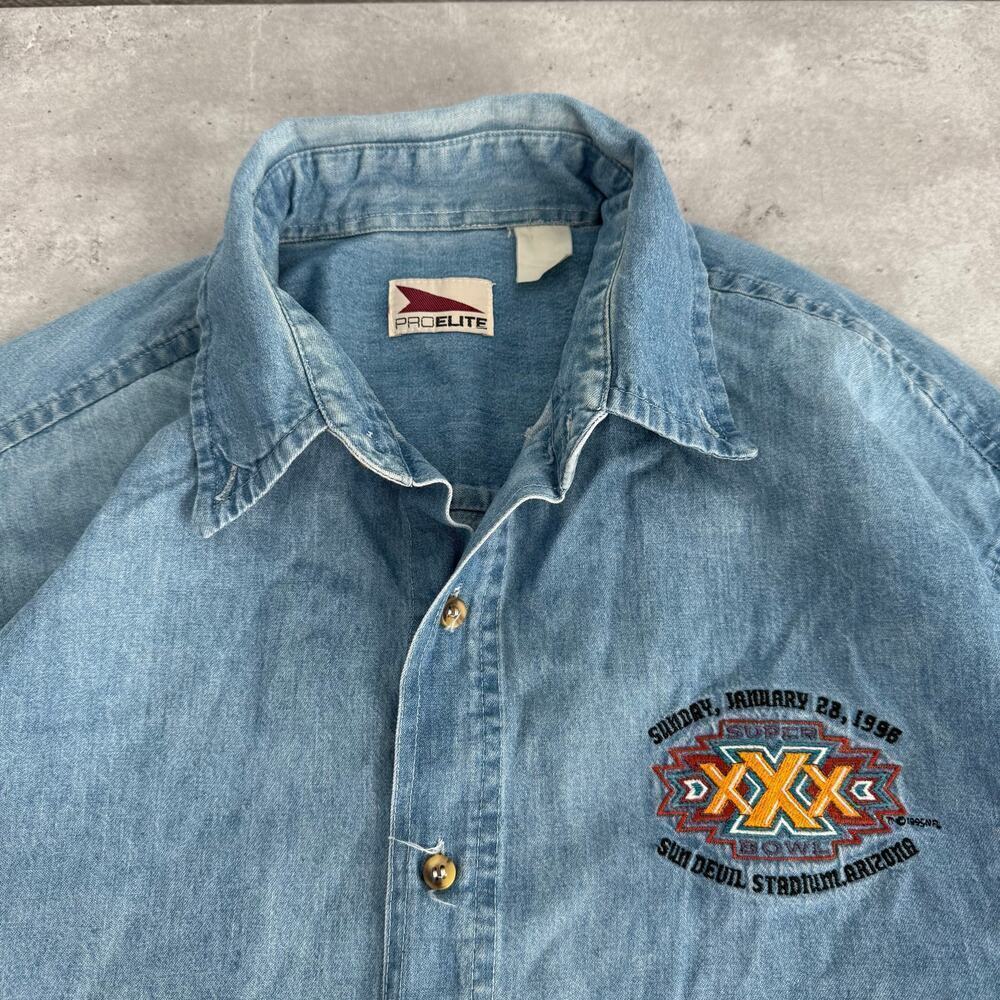 Vintage‎ 1996 Super Bowl XXX ProElite Denim Button Down Shirt Men’s Large